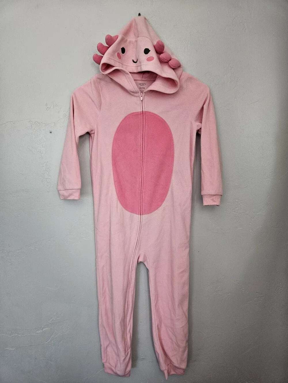 Carter's Girls 7 Pink Axolotl Hooded Onesie Pajamas Fleece Zipper Footless PJs